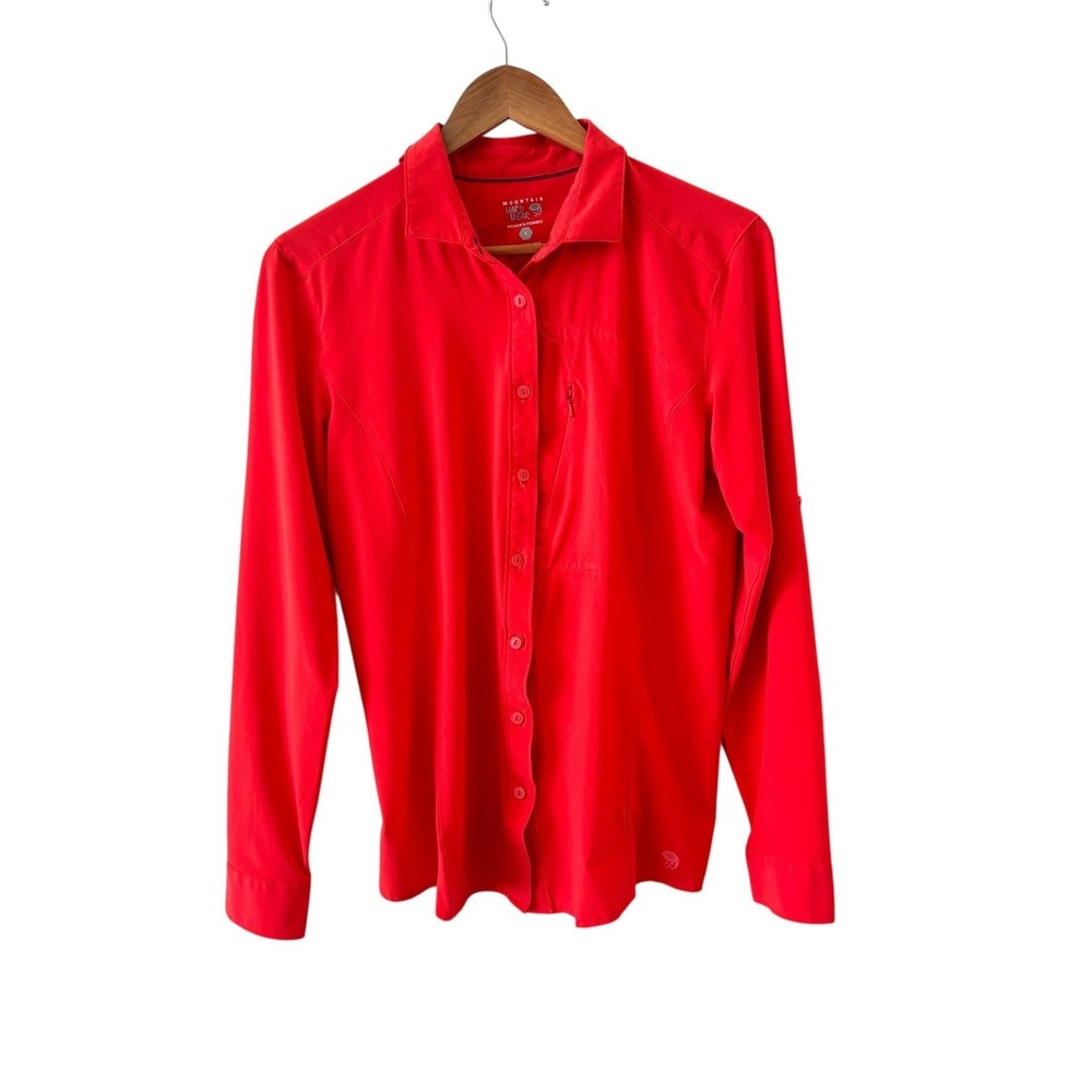Mountain Hardwear Hiking Shirt Womens Size 8 Red Long Sleeve Button Up‎ Outdoors